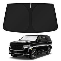 KUST windshield shade on Cadillac Escalade provides full windshield coverage for a cooler cabin