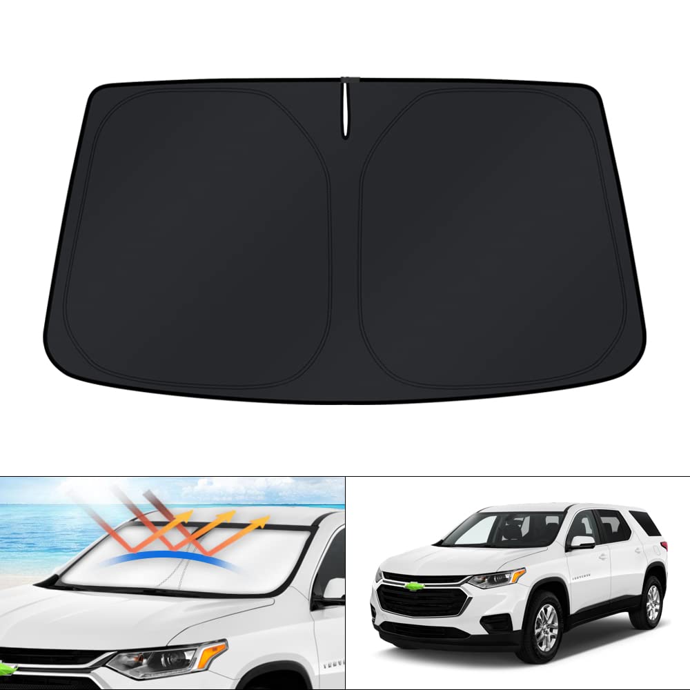 KUST windshield shade for Chevrolet Traverse blocks sun glare and UV rays.