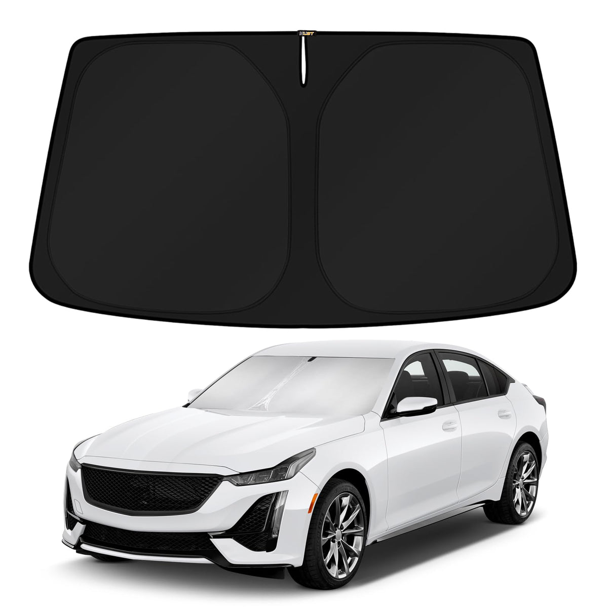 KUST windshield shade over CT5 windshield for gap-free fit.