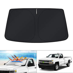 KUST windshield shade custom-fit for Silverado and Sierra blocks sun effectively