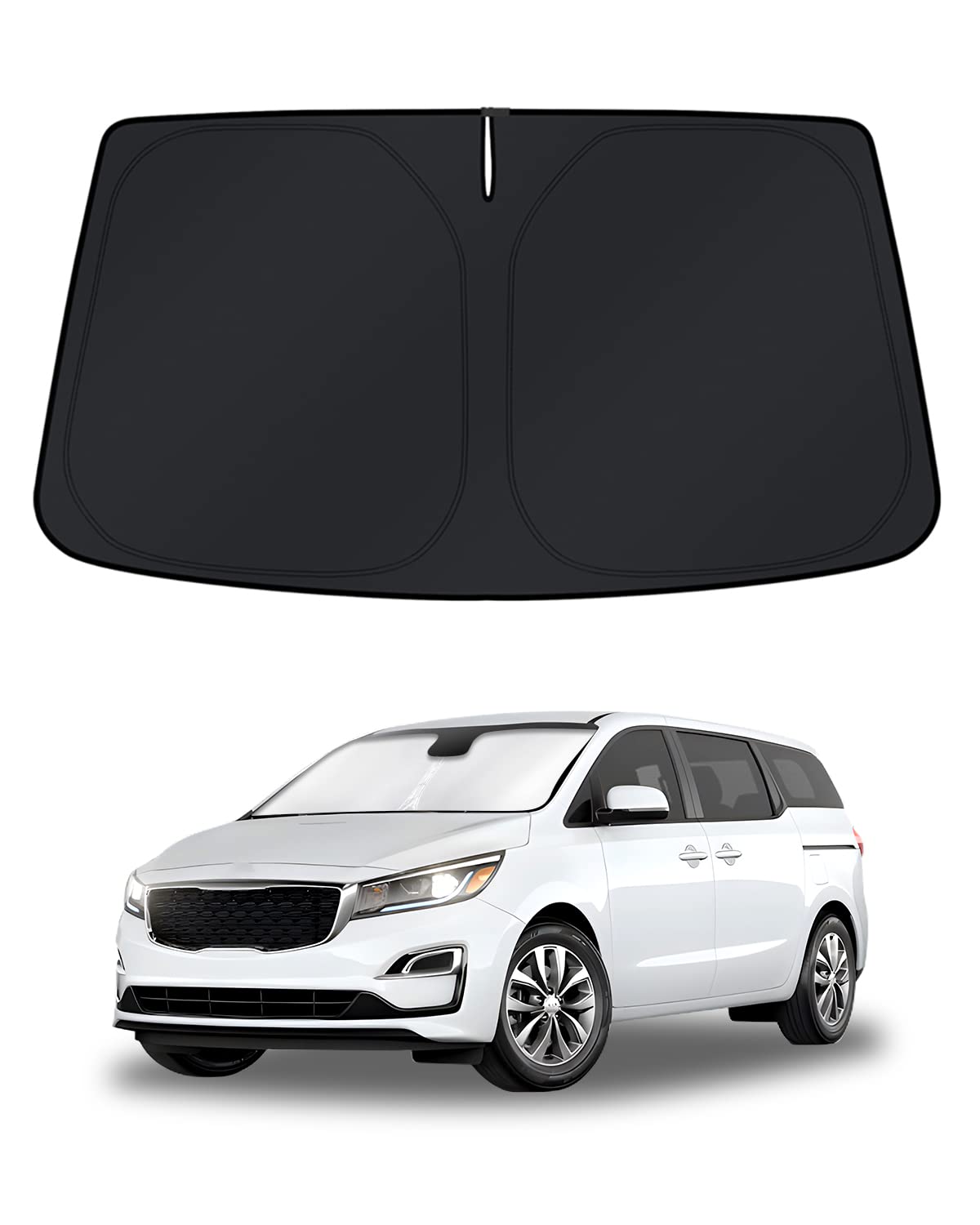 KUST Windshield Shade custom-fit cover reduces glare for Kia Carnival.