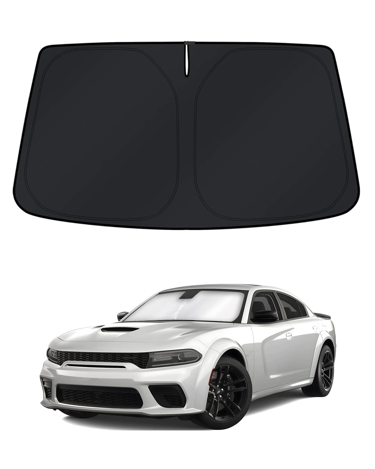 KUST windshield shade covers the Charger windshield completely.