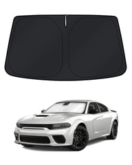 KUST windshield shade covers the Charger windshield completely.