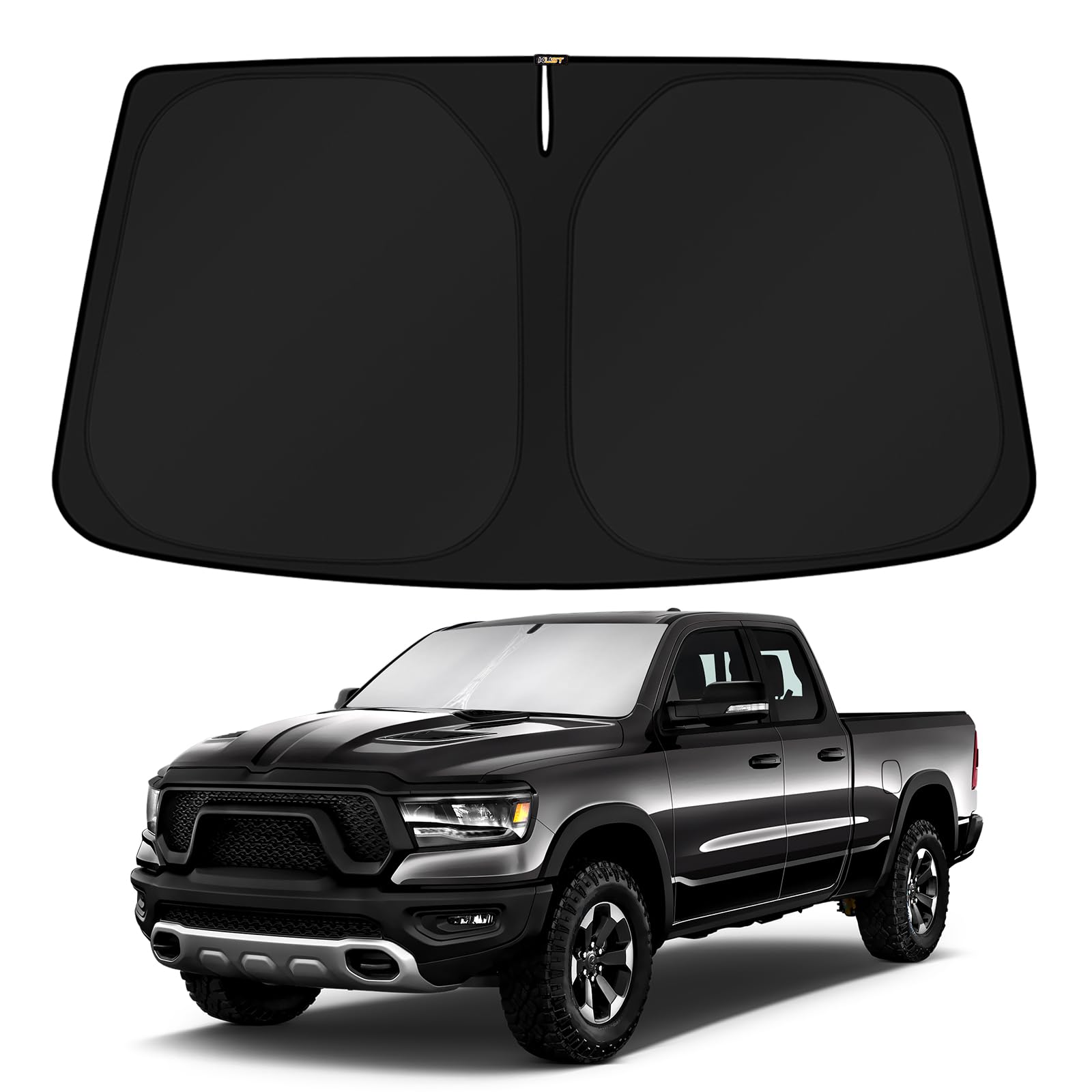 KUST windshield shade for Dodge RAM 1500 Crew Cab fits snugly and blocks sun glare.