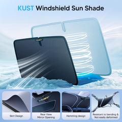 KUST windshield shade demonstrates simple eight-twist installation for secure fit.