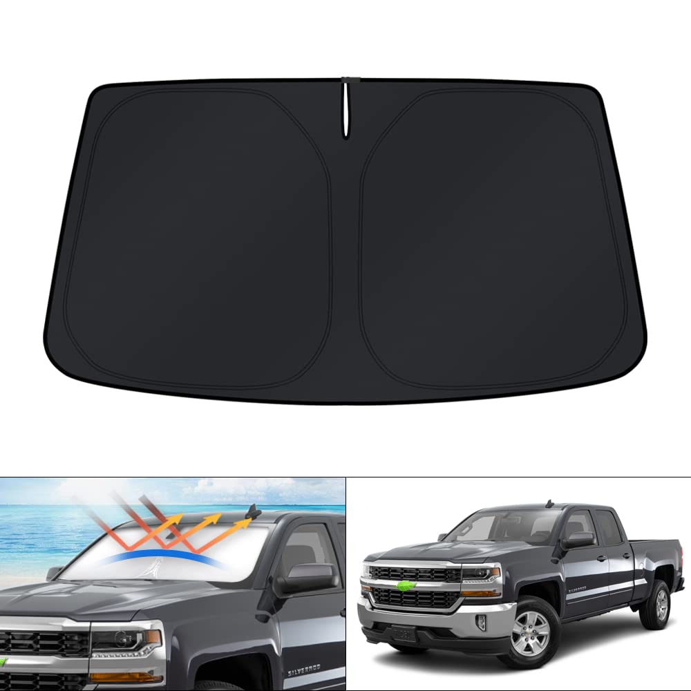 KUST windshield shade fits Chevy Silverado/Sierra 1999–2006 for full windshield coverage and UV protection.