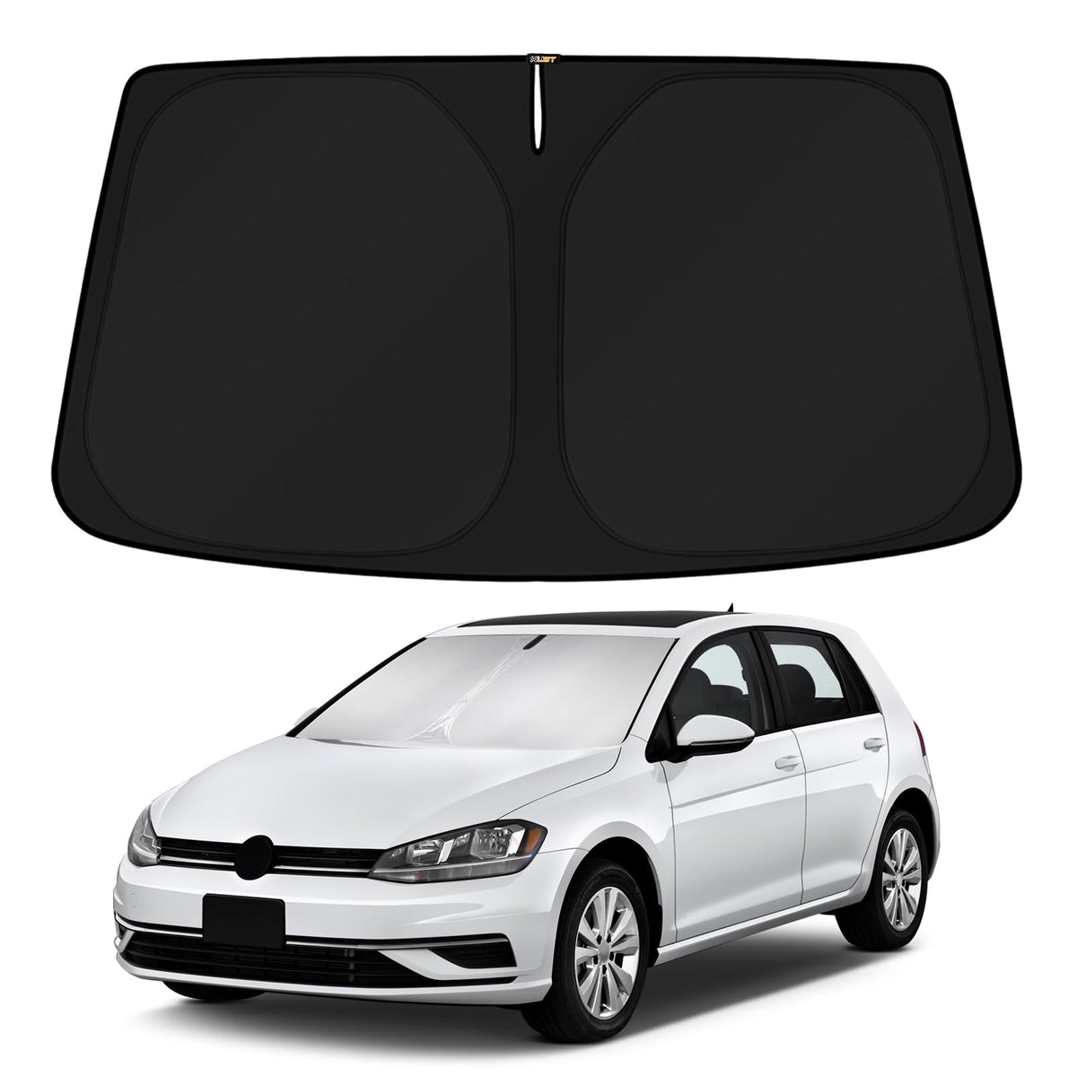 KUST windshield shade folded for compact storage and quick deployment.