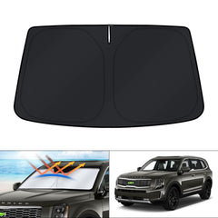 KUST windshield shade folded for compact storage after a sunny trip