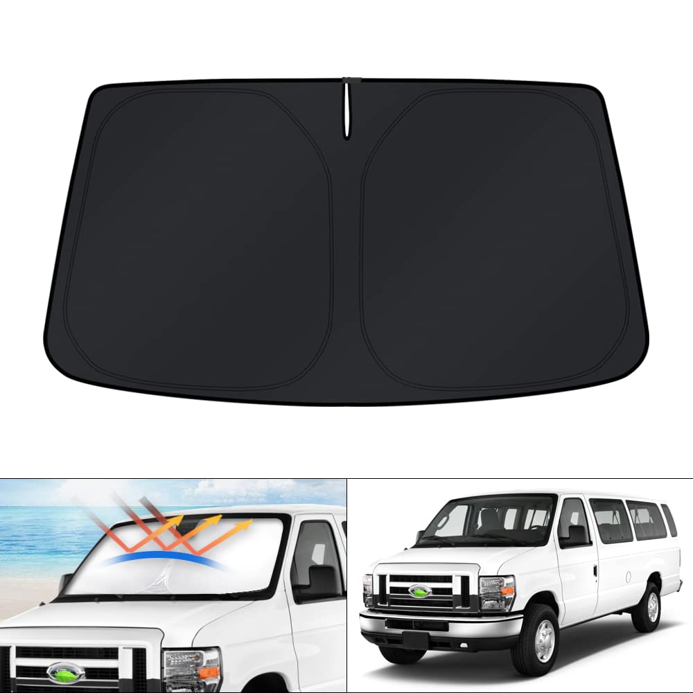 KUST windshield shade fitted on Ford Econoline for a precise, gap-free look