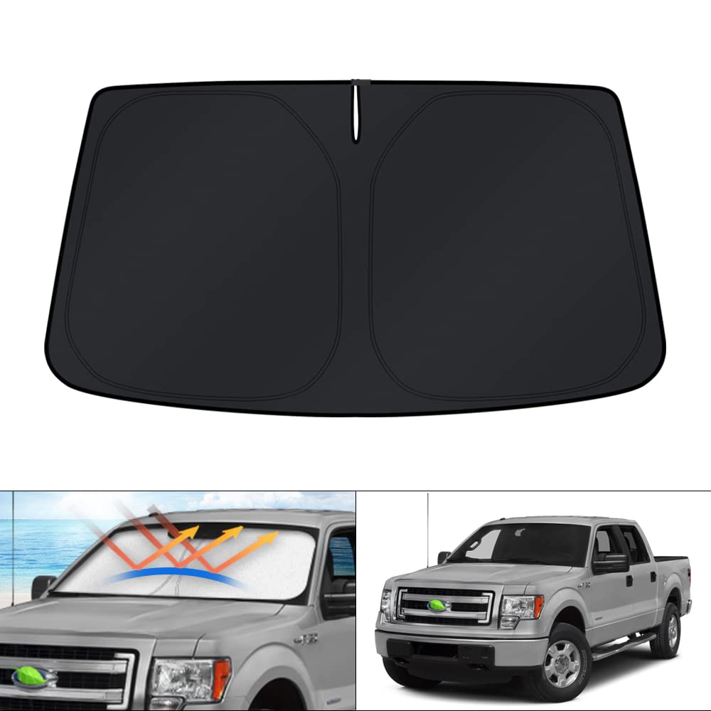 KUST windshield shade for Ford F-150 provides full-coverage sun protection.