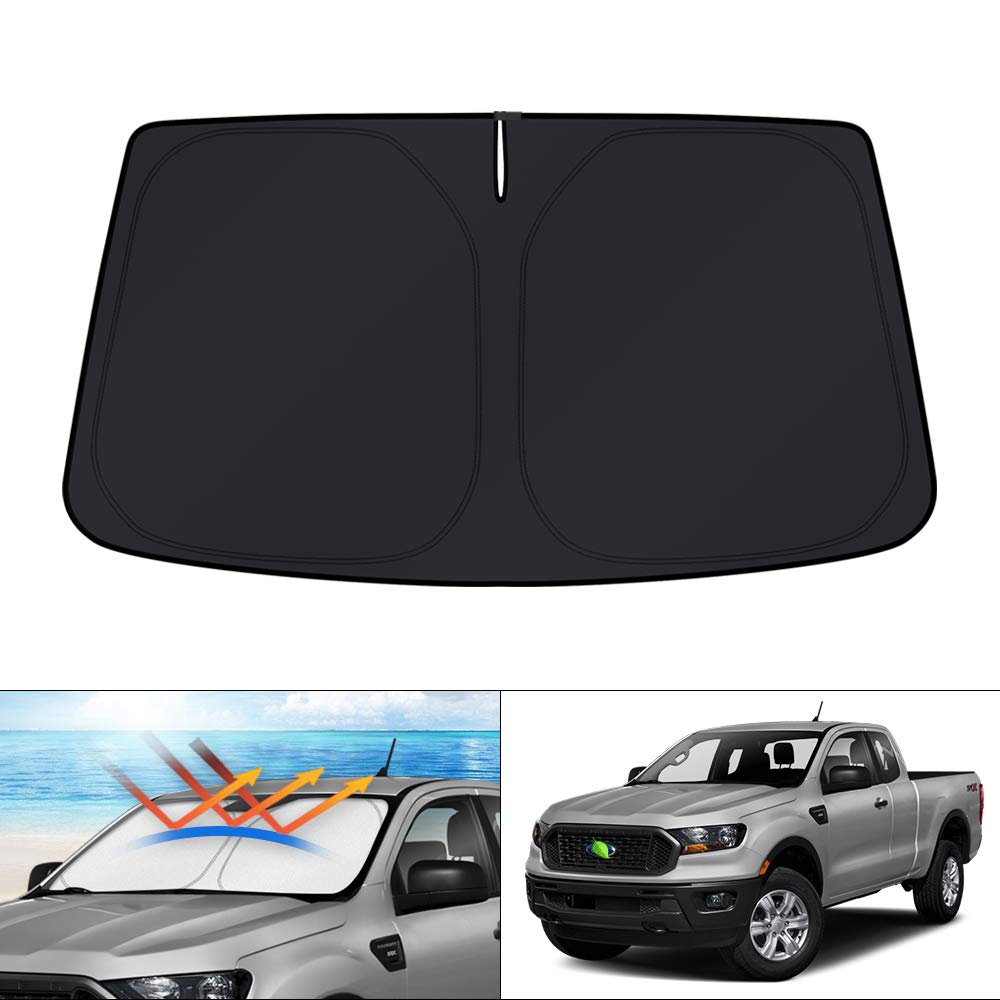 KUST windshield shade for Ford Ranger blocks UV rays to protect interior.