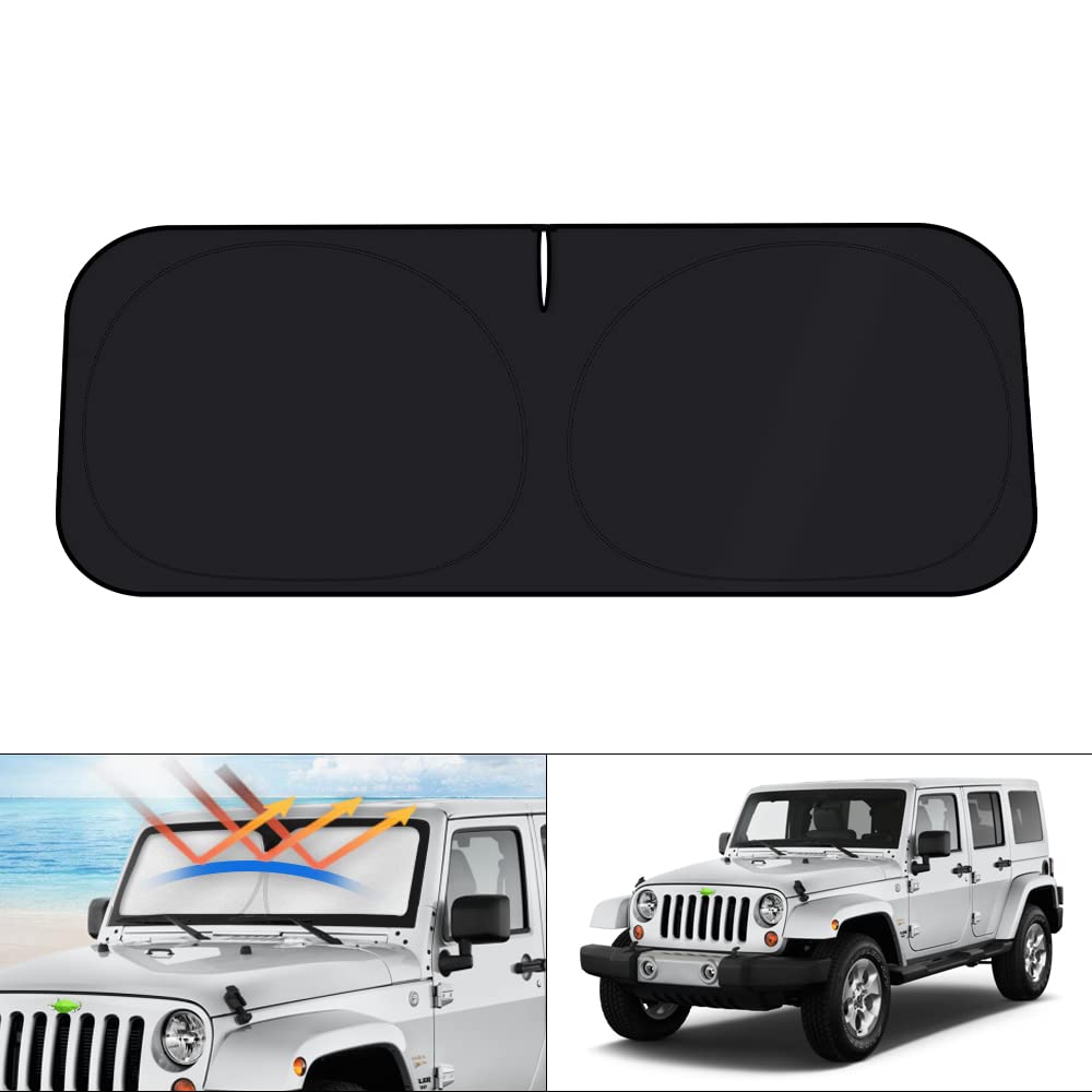 KUST windshield shade for Jeep Wrangler blocks UV rays and heat