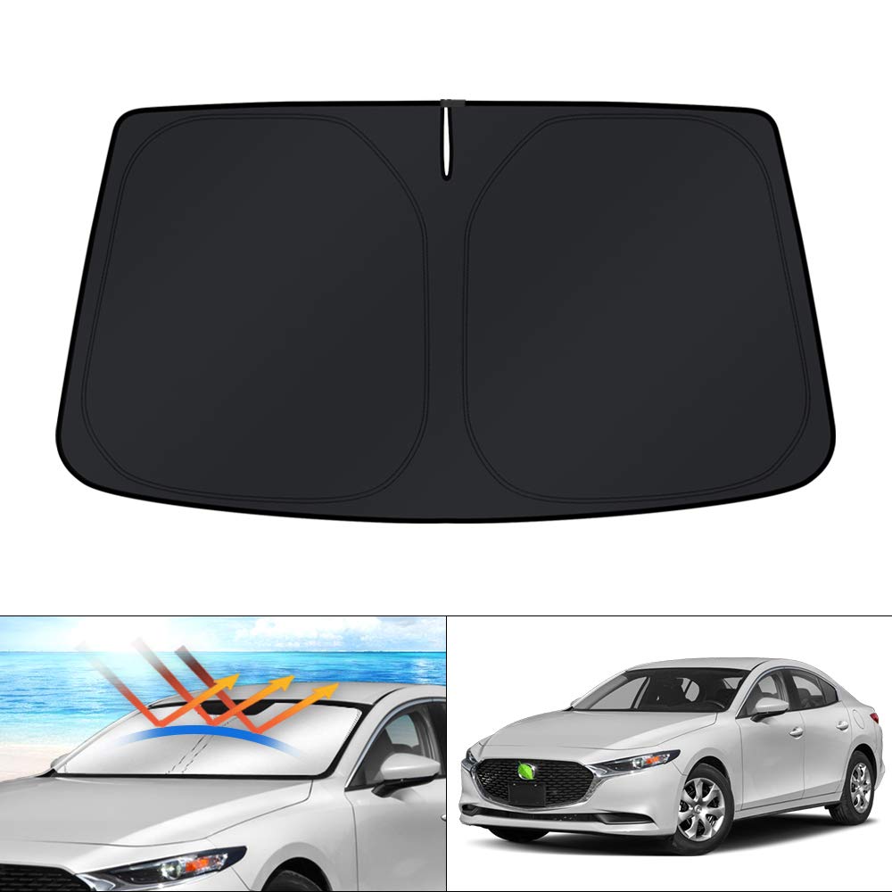 KUST windshield shade for Mazda3 with full-coverage design reduces glare and heat