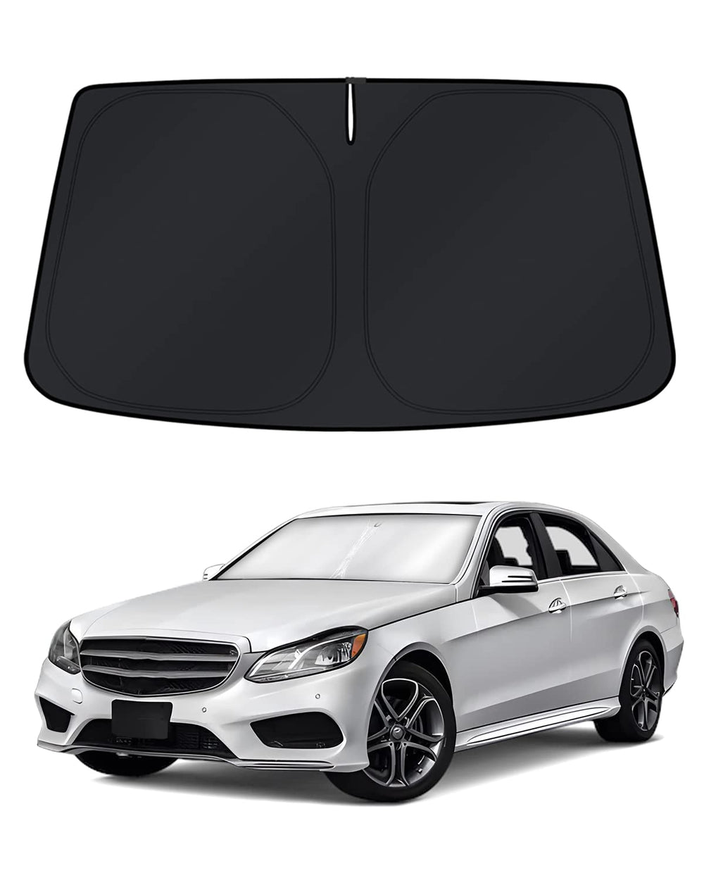 KUST windshield shade for Mercedes E-Class with full-coverage fit reduces sun glare.