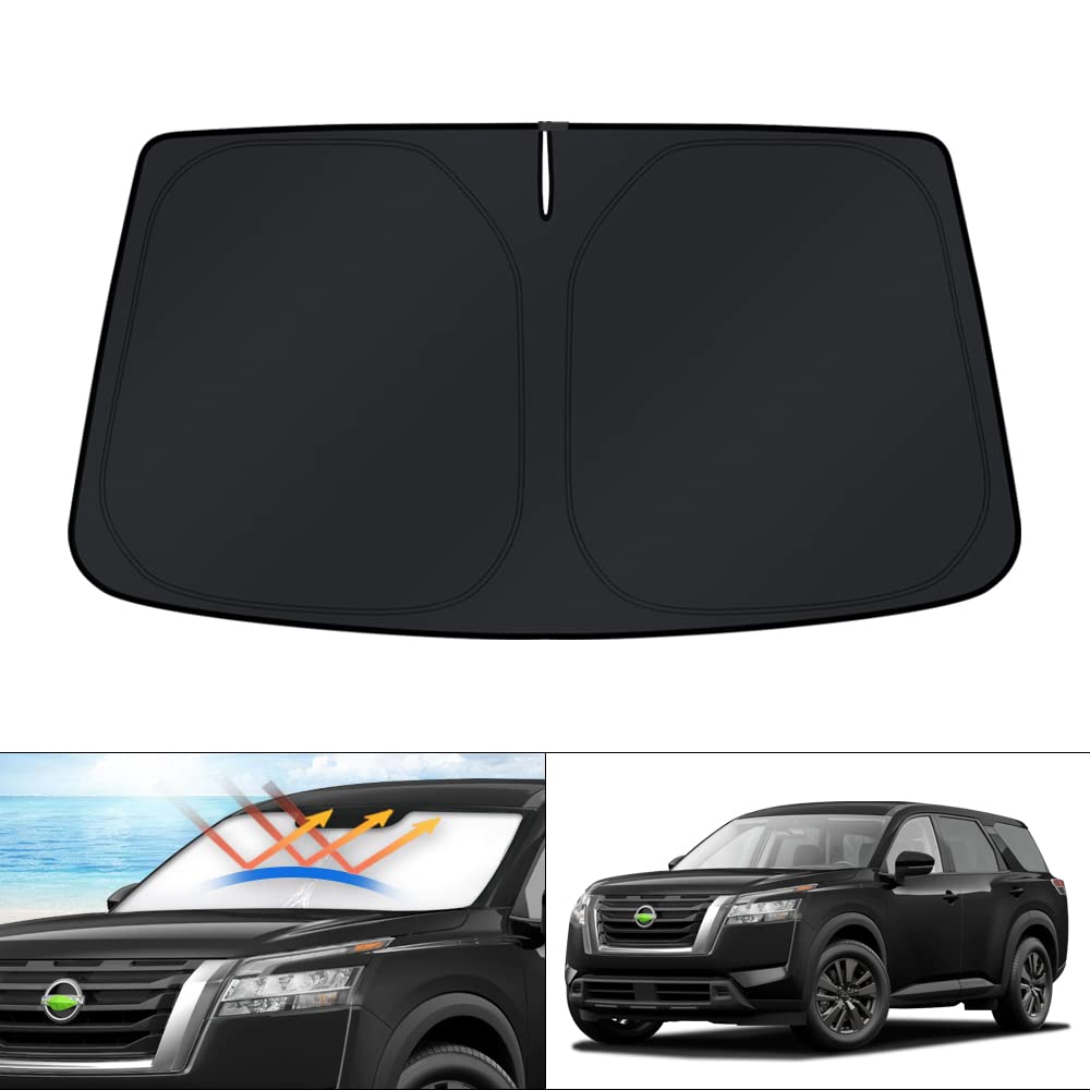 KUST windshield shade for Nissan Pathfinder with precise fit covering the windshield