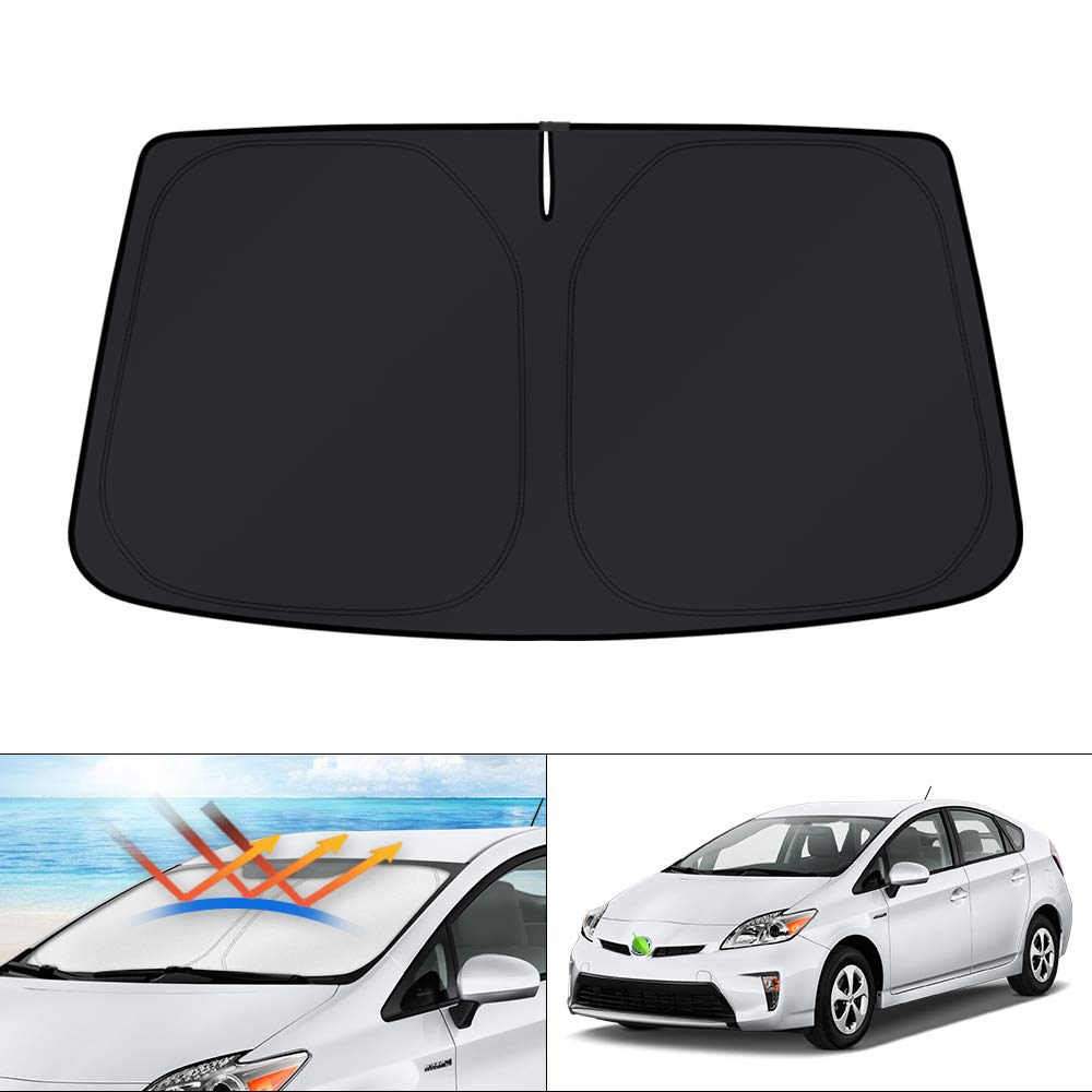 KUST windshield shade for Prius 2010-2015 blocks UV and reduces heat.