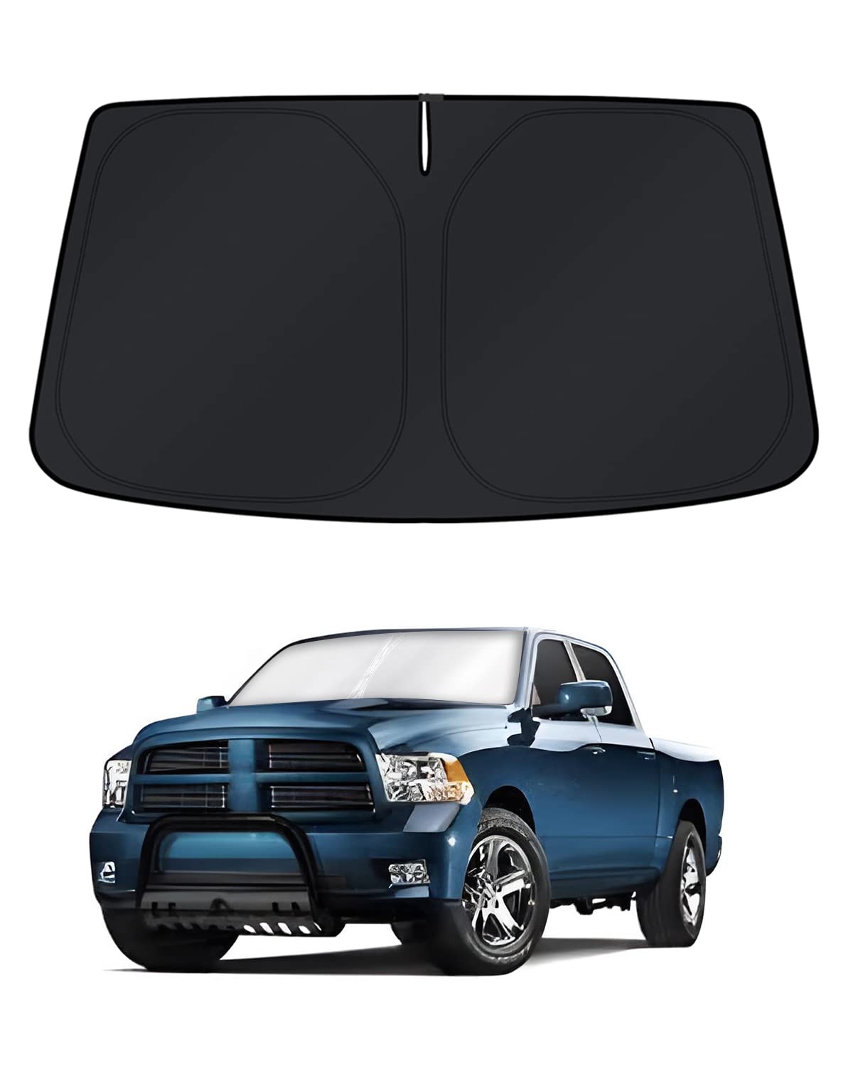 KUST windshield shade for Ram 1500 offers full coverage and UV protection.