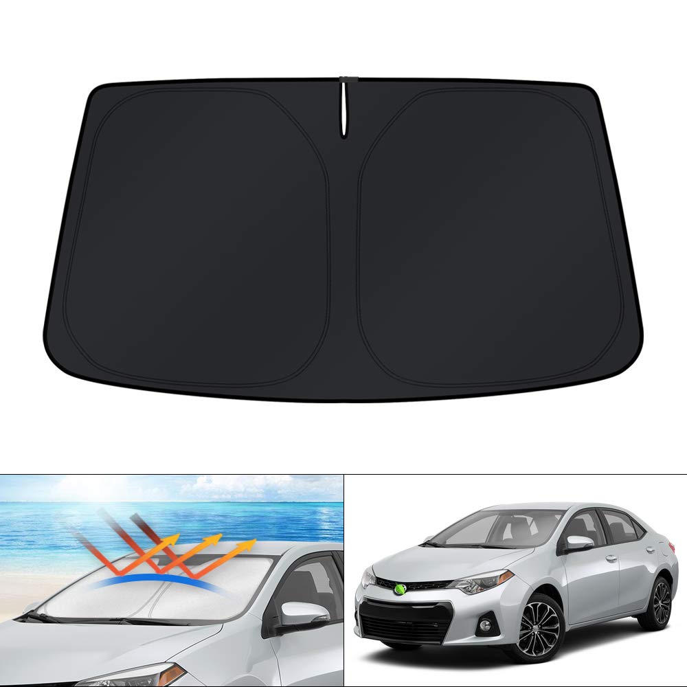 KUST windshield shade for Toyota Corolla full fit, blocks UV rays and keeps cabin cooler.