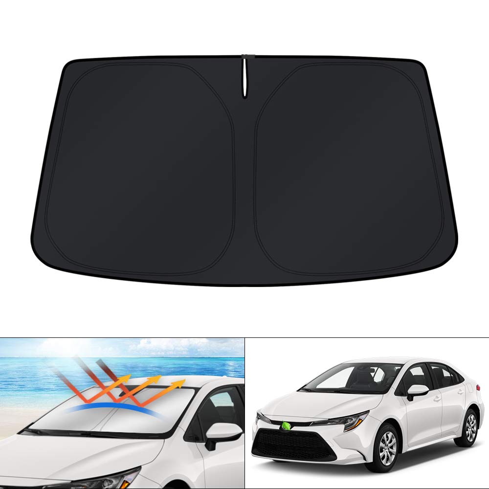 KUST windshield shade on Toyota Corolla front view blocks heat and UV rays
