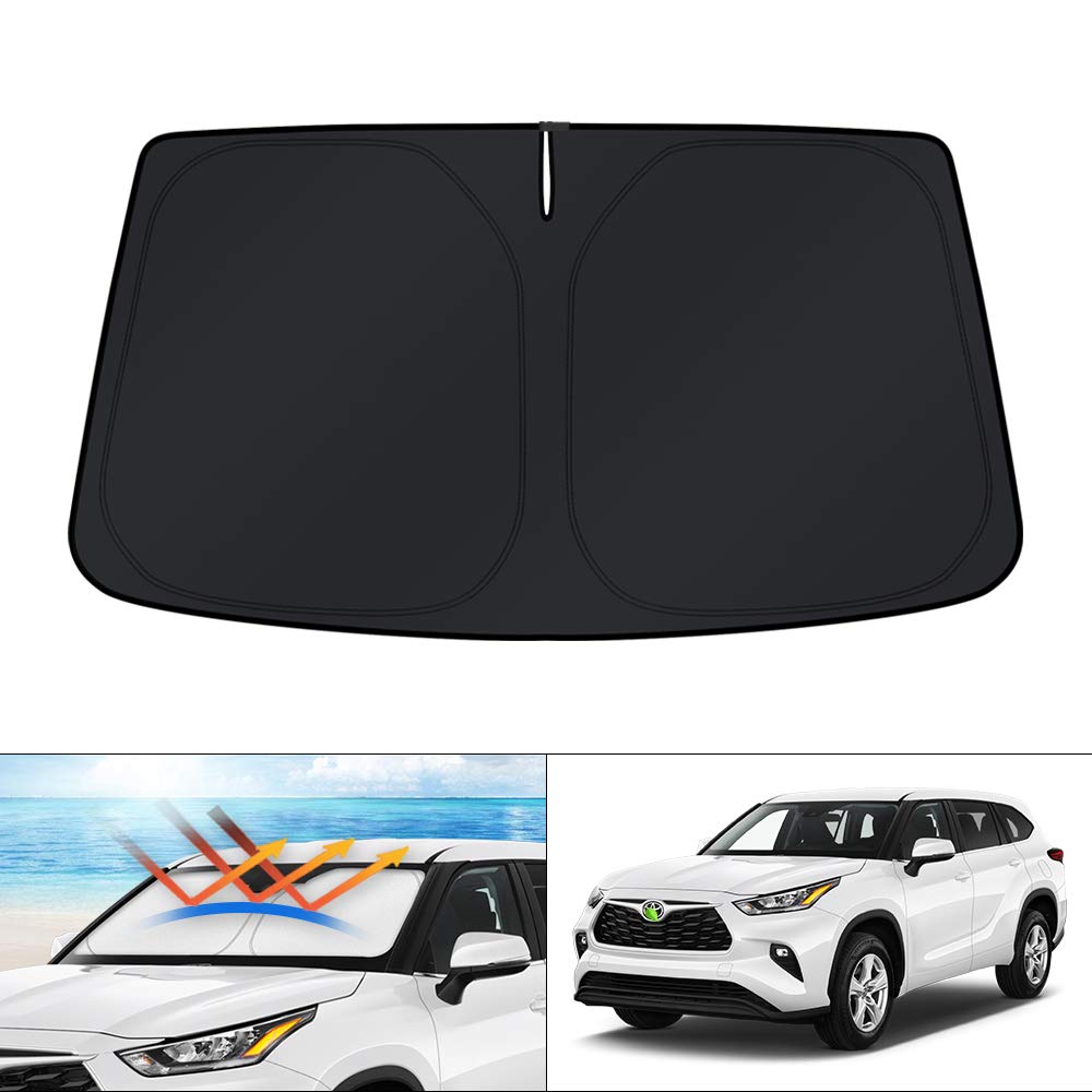 KUST windshield shade for Toyota Highlander showing full coverage and fit.