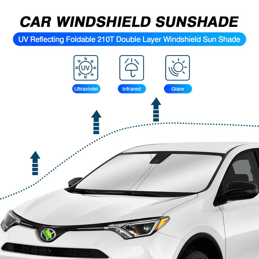KUST windshield shade deployed on the RAV4 windshield to block sun.