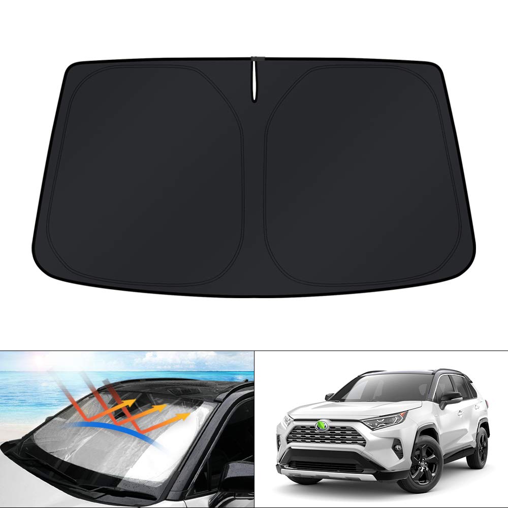 KUST windshield shade on Toyota RAV4 front view reducing heat inside the cabin.