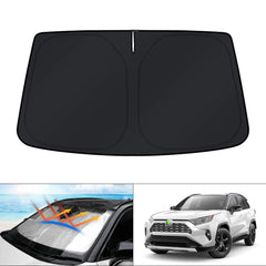 KUST windshield shade on Toyota RAV4 front view reducing heat inside the cabin.