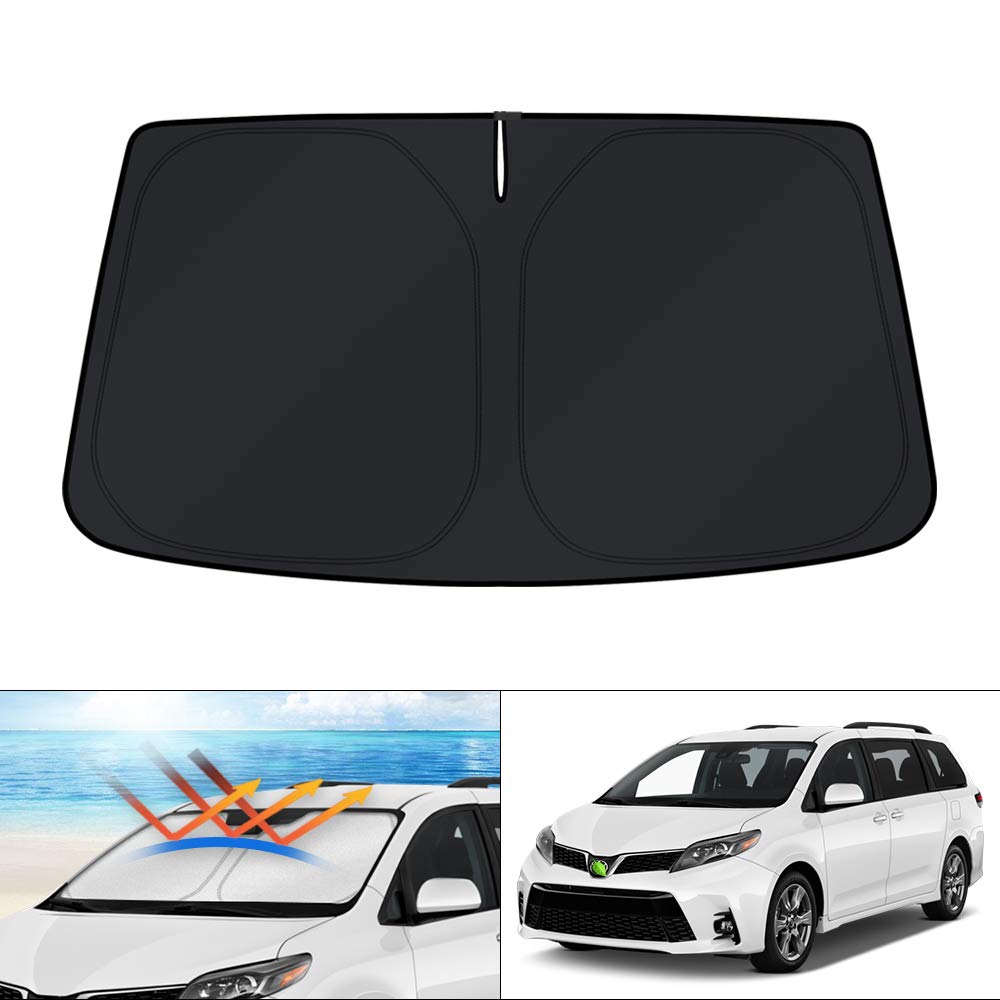 KUST windshield shade for Toyota Sienna blocks UV rays and fits perfectly.