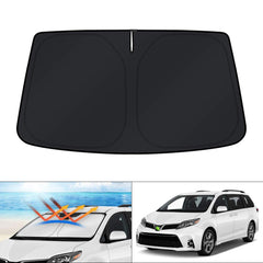 KUST windshield shade for Toyota Sienna blocks UV rays and fits perfectly.