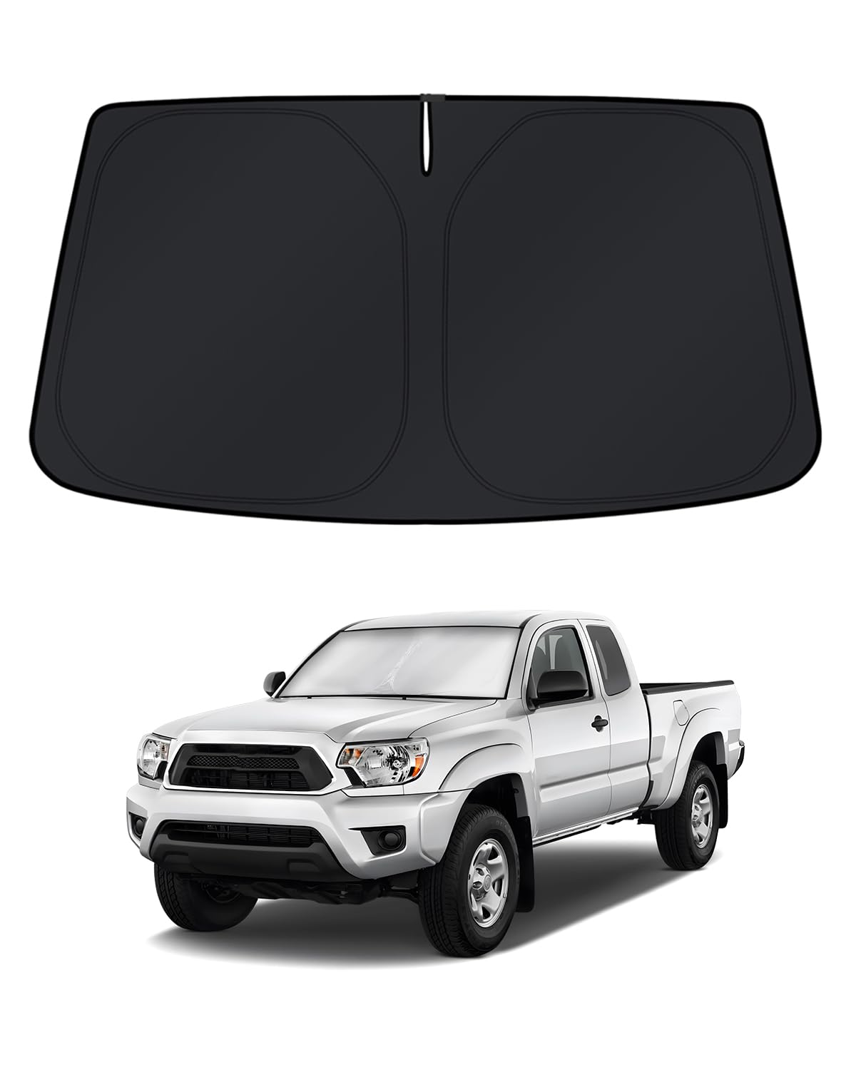 KUST windshield shade for Toyota Tacoma provides full coverage and heat protection.