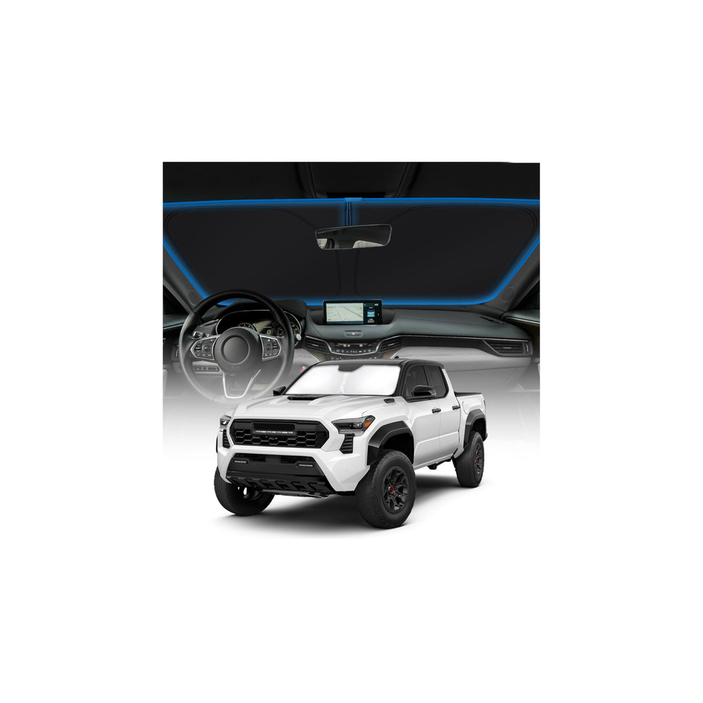 KUST windshield shade for Toyota Tacoma front window coverage reduces heat and UV exposure.