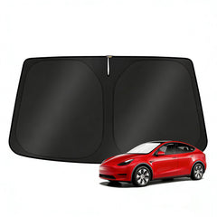 KUST windshield sun shade folded for Tesla Model Y/Model 3, compact storage.