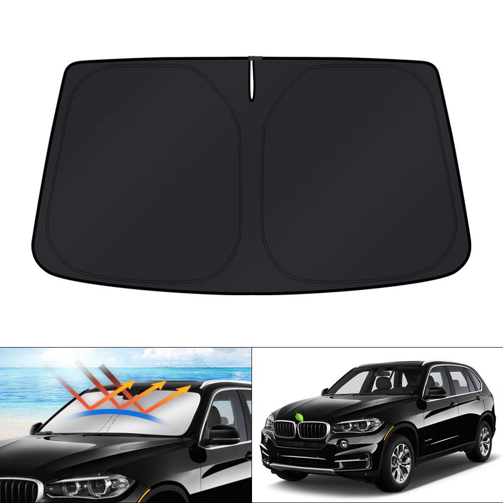 KUST windshield sun shade for BMW X5 with custom fit and full windshield coverage