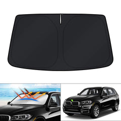 KUST windshield sun shade for BMW X5 with custom fit and full windshield coverage