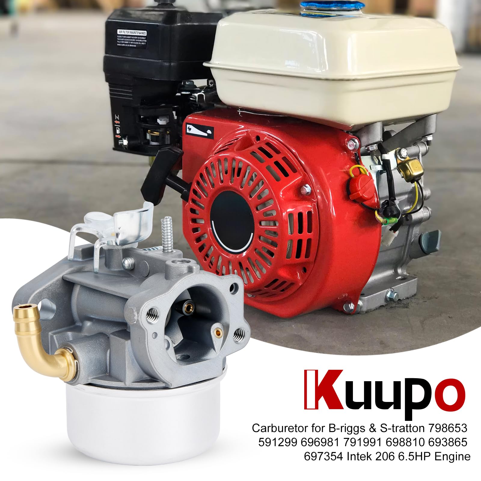 Kuupo Intek 206 carburetor installation view showing complete components for easy setup.