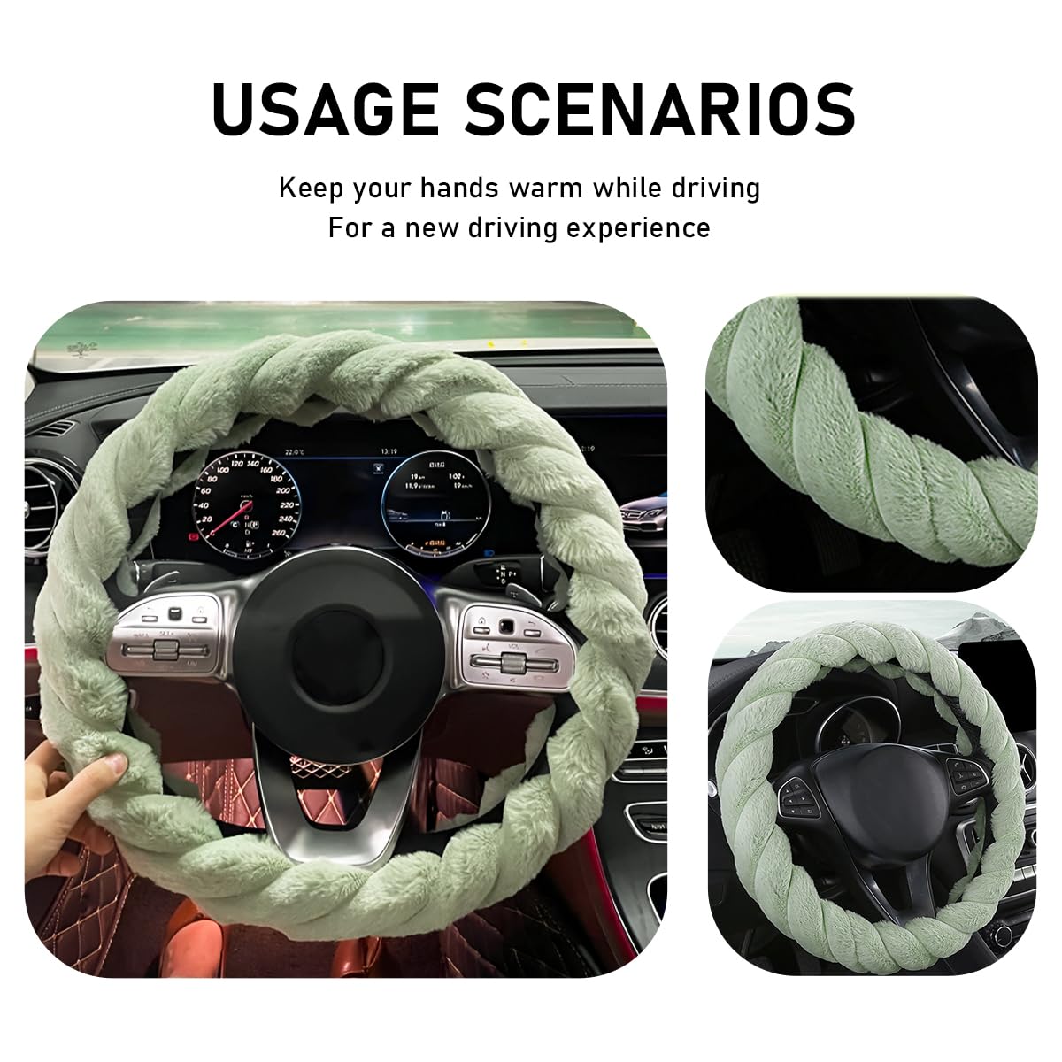 KVAEY steering wheel cover installation view demonstrates easy, snug fit