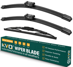 KVQ windshield wiper blades set for GMC Terrain and Chevy Equinox, front and rear fit, clear rain visibility.