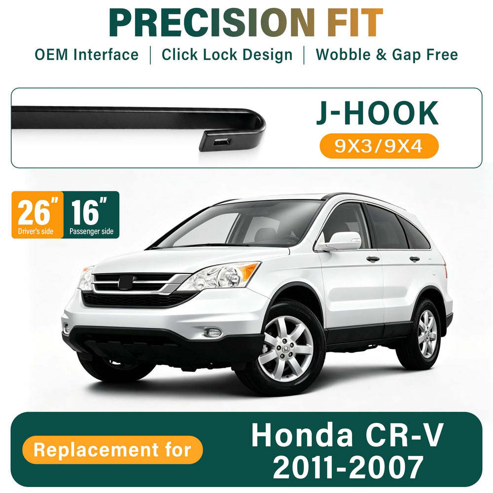 KVQ wiper blades for Honda CR-V 16-inch front view deliver clear visibility in rain