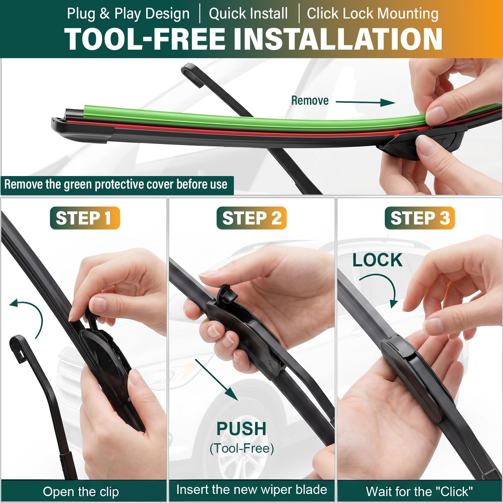 KVQ installation guide shows tool-free, click-lock installation