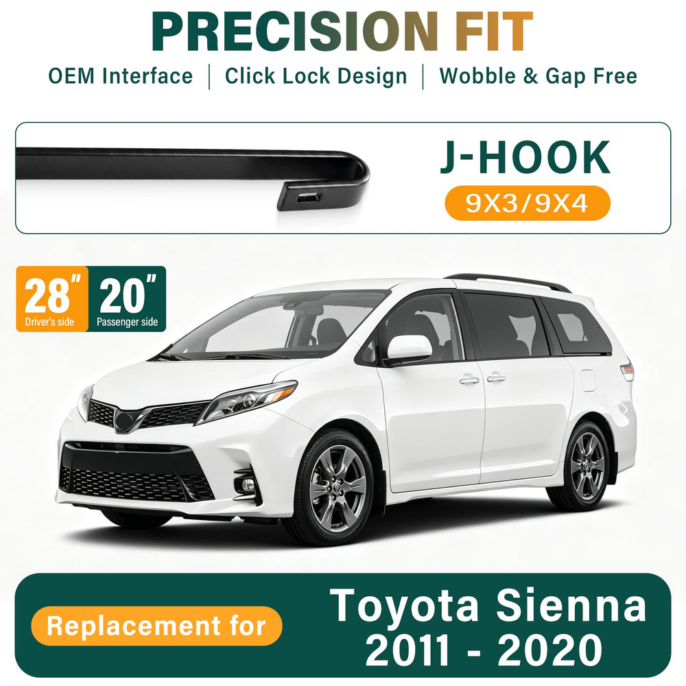 KVQ Toyota Sienna 20-inch rear wiper blade with secure lock for streak-free wipe.