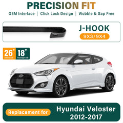 KVQ Veloster 18-inch wiper blade front or rear view for uniform contact on glass.