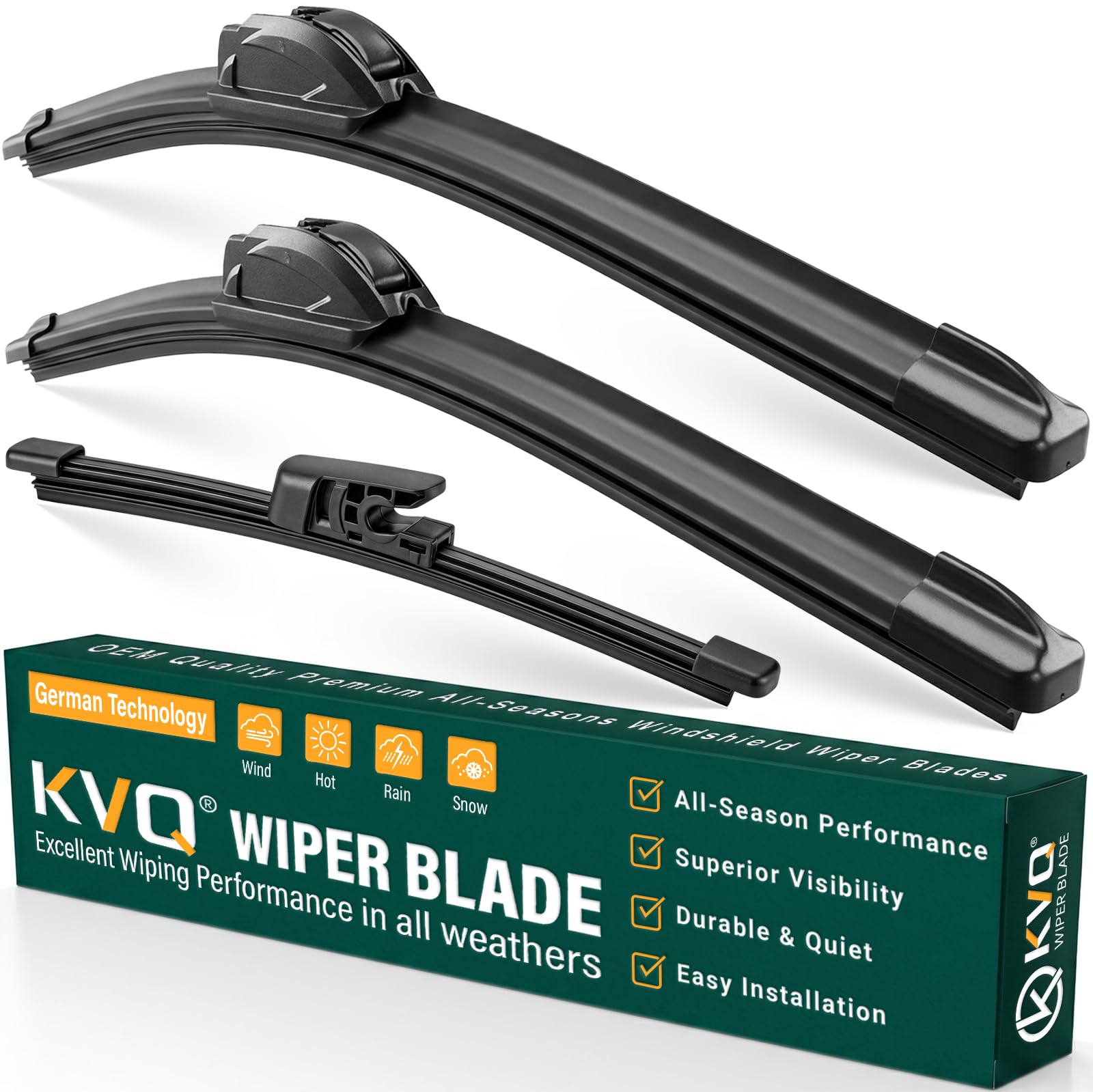 KVQ Veloster 26-inch wiper blade front view for crisp, OEM-like visibility.