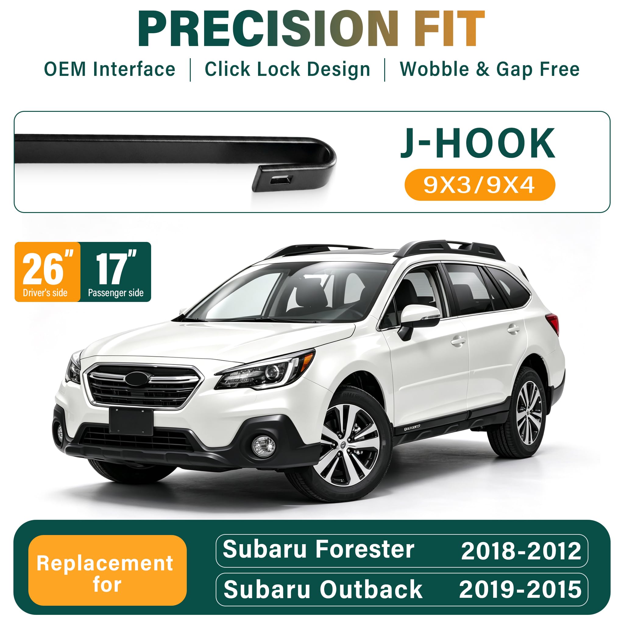 KVQ windshield wiper blade for Forester, 17-inch, smooth wipe with reduced chatter.