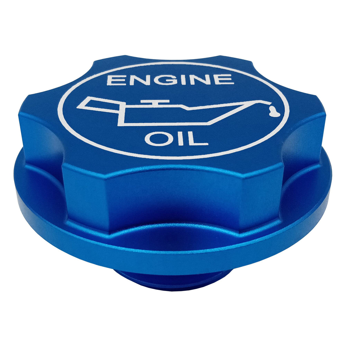Kweiny engine oil filler cap aluminum blue anodized for Ford vehicles.