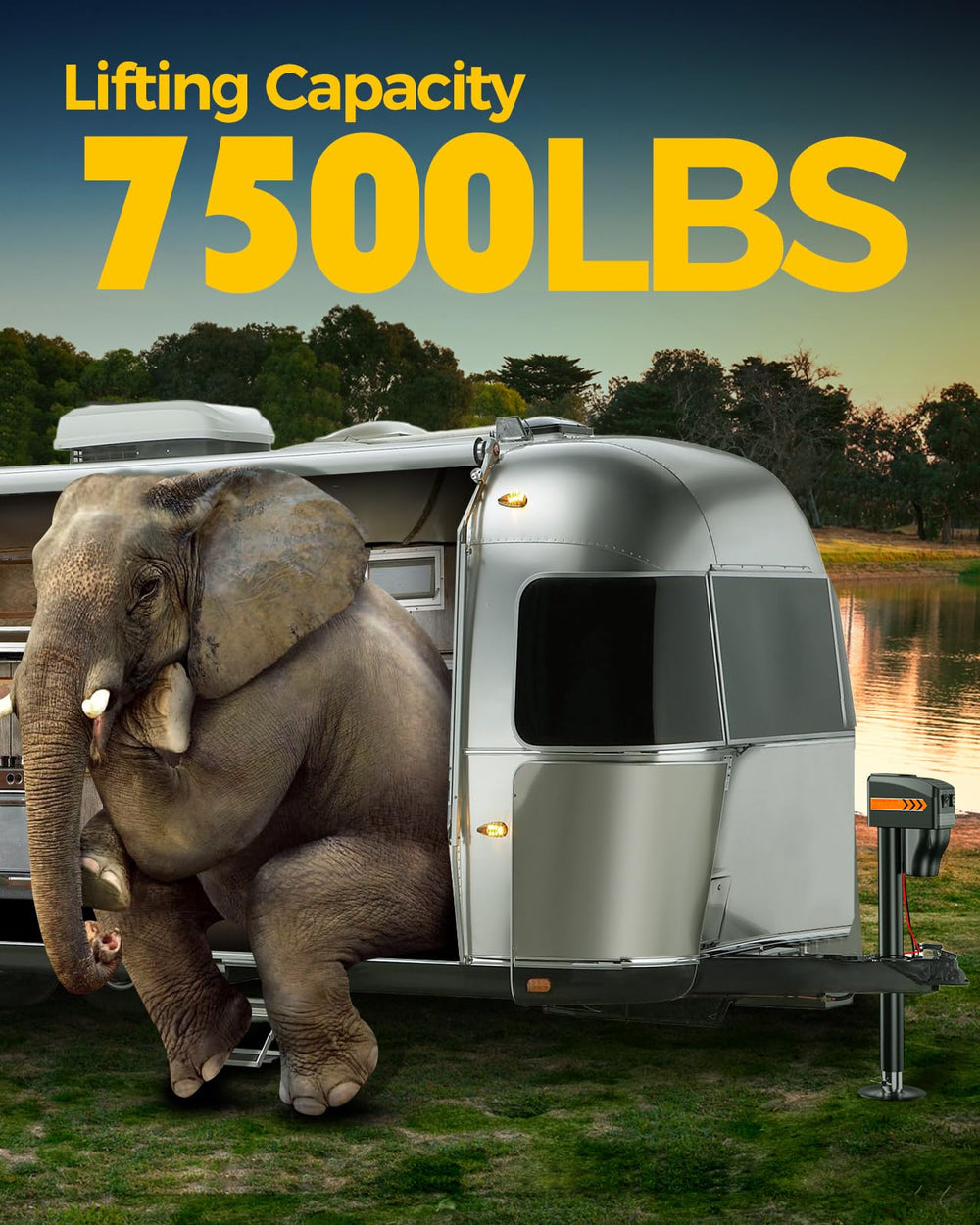 KYX electric trailer jack hand crank included for emergency use.