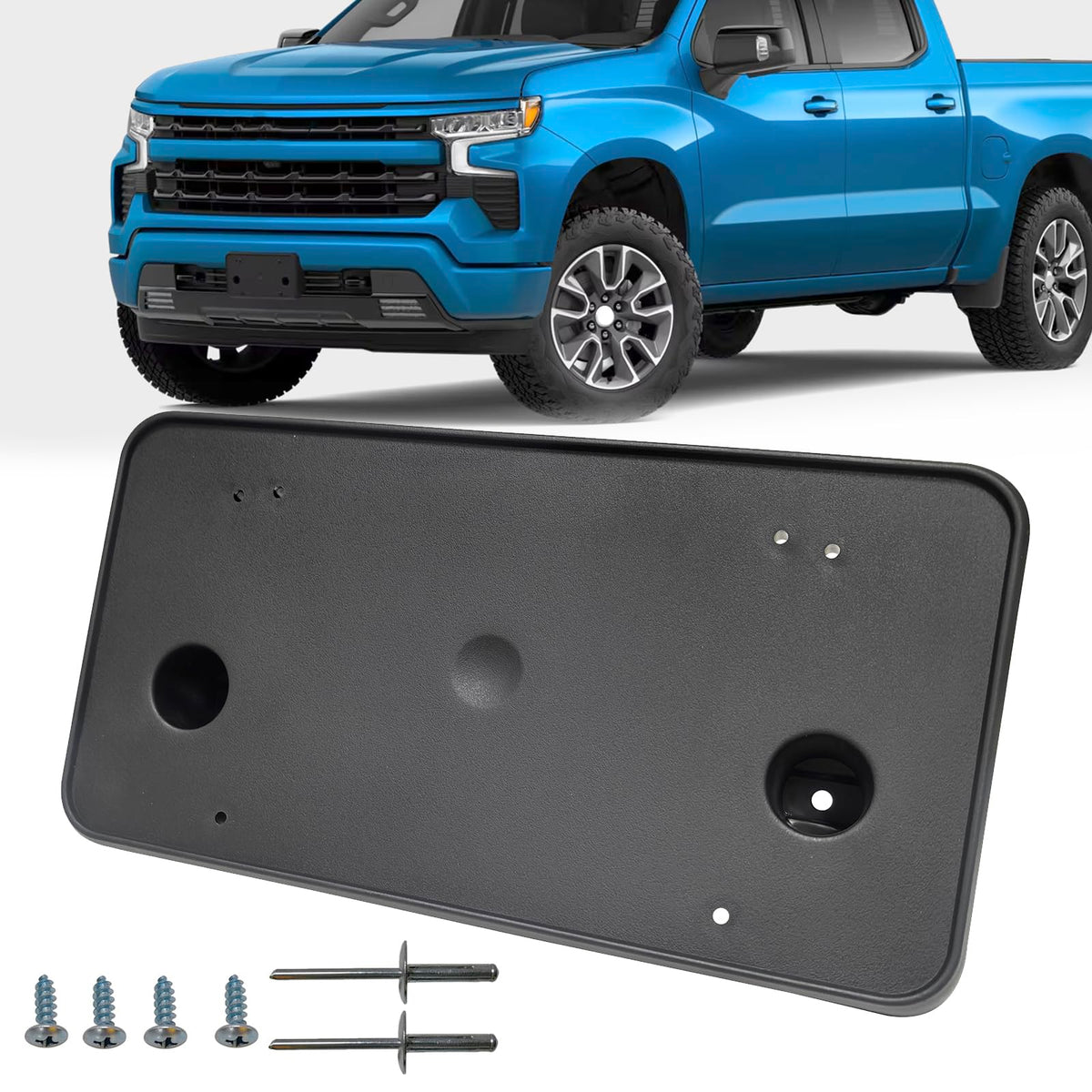 KYYET front bumper license frame for Silverado 1500 with durable finish.