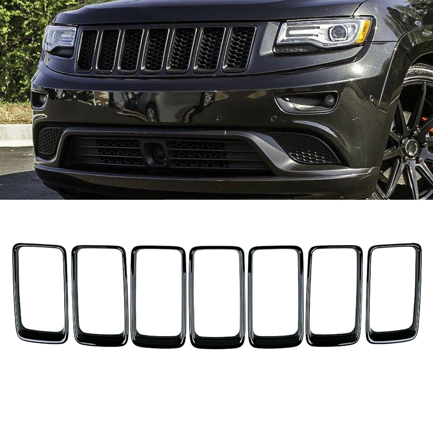 KYYET front grille ring trim gloss black enhances the Jeep Grand Cherokee's appearance