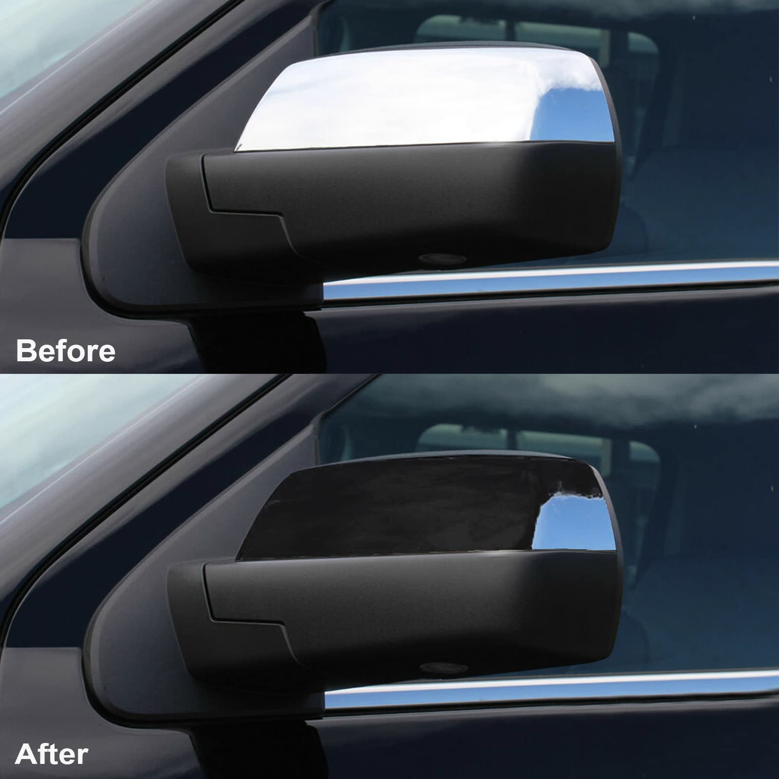 KYYET gloss black mirror cap on Silverado passenger side for enhanced appearance.