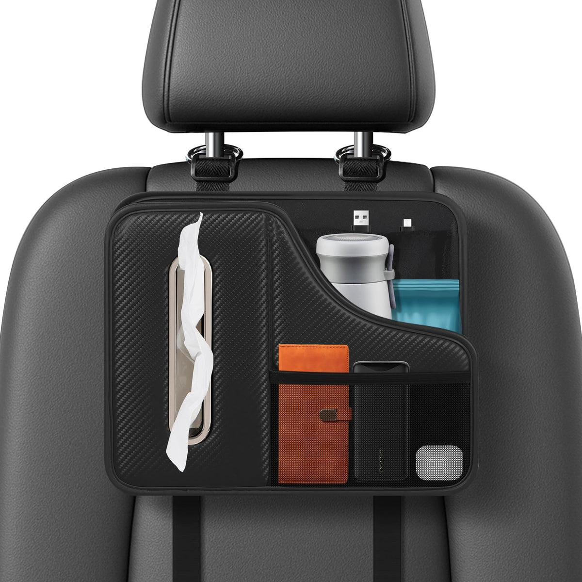 KZBHHP tissue holder behind seat with cup holder for easy, reachable tissues