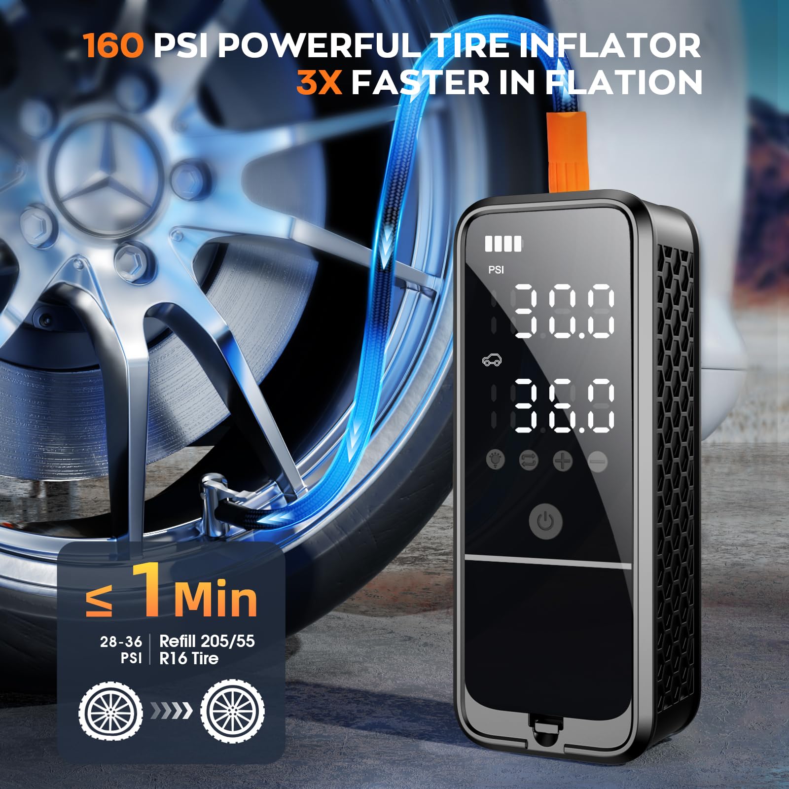 KZKB tire inflator compact design fits in a glove box for quick pumps.